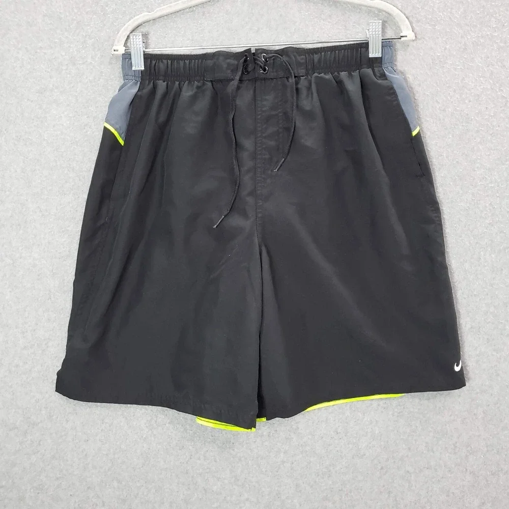 Nike Men Swimwear Large Black Trunks Logo Outdoor Beach Surf Pockets‎